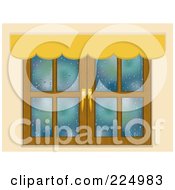 Royalty Free RF Clipart Illustration Of A Valance Above A Window With A Rainy Scene by elaineitalia