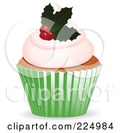 Poster, Art Print Of Christmas Cupake With A Holly Garnish