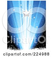 Poster, Art Print Of Silver Christmas Star With Bright Lights Over Snow Grunge