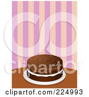 Poster, Art Print Of Chocolate Cake With Filling And Fudge Frosting On A Table Against Stripes
