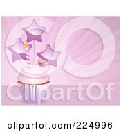 Poster, Art Print Of Pink Frosted Cupcake With A Heart Candle And Star Balloons Over Pink