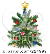 Royalty Free RF Clipart Illustration Of A Trimmed Christmas Tree With A Golden Shining Star On Blue