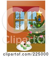 Poster, Art Print Of Plate Of Christmas Cupcakes And A Tree By A Window With A Winter Scene