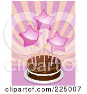 Poster, Art Print Of Pink Star Balloons Over A Chocolate Birthday Cake Over A Burst