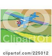 Royalty Free RF Clipart Illustration Of A Blue And Purple Airplane Over A Field by Prawny