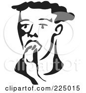 Poster, Art Print Of Black And White Thick Line Drawing Of A Man Taking A Pill