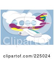 Royalty Free RF Clipart Illustration Of A Cute Jumbo Jet Flying In The Sky