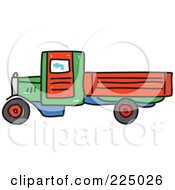 Poster, Art Print Of Sketched Green Red And Blue Lorry Big Rig Truck