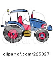 Royalty Free RF Clipart Illustration Of A Blue Sketched Tractor by Prawny