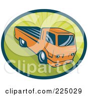Poster, Art Print Of Retro Orange Pickup Truck On Green Logo