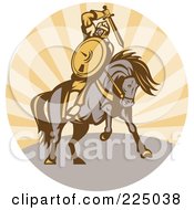 Poster, Art Print Of Retro Warrior Holding A Sword On Horseback