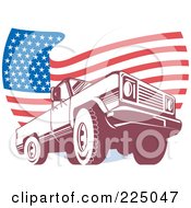 Pick Up Truck And Wavy American Flag Logo