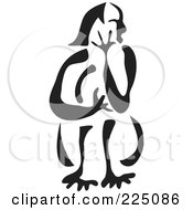 Royalty Free RF Clipart Illustration Of A Black And White Thick Line Drawing Of A Woman In Pain