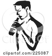 Poster, Art Print Of Black And White Thick Line Drawing Of A Man Drinking