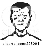 Royalty Free RF Clipart Illustration Of A Black And White Thick Line Drawing Of A Man Wrinkling His Face In Pain