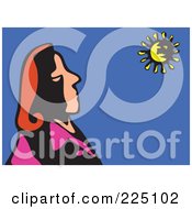 Royalty Free RF Clipart Illustration Of A Whimsy Woman Looking Up At The Sun