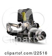 Car Engine With Black Silver And Yellow Parts