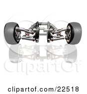 Clipart Illustration Of Red And Silver Suspension Car Parts And Tires Over White by KJ Pargeter