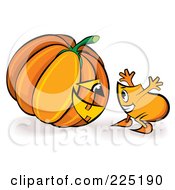Poster, Art Print Of Blinky Cartoon Character Looking At A Halloween Jackolantern