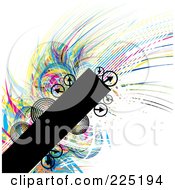 Royalty Free RF Clipart Illustration Of A Background Of A Black Bar With Wisps Of Color And Arrows On White by MilsiArt