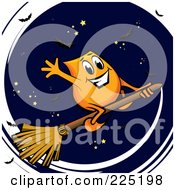 Poster, Art Print Of Orange Blinky Waving And Flying On A Broomstick Against A Sky