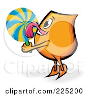 Orange Blinky Cartoon Character Licking A Lolipop