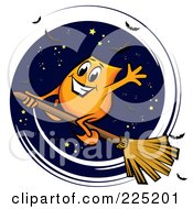 Poster, Art Print Of Orange Blinky Flying On A Broomstick In The Night Sky