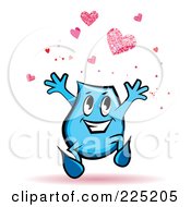 Poster, Art Print Of Blue Blinky Cartoon Character With Hearts