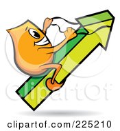 Orange Blinky Cartoon Character Riding An Increase Arrow