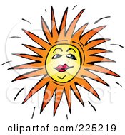 Poster, Art Print Of Sun Face With Red Lips