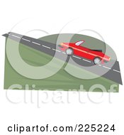 Royalty Free RF Clipart Illustration Of A Red Convertible Car Driving Uphill