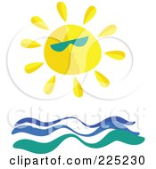 Poster, Art Print Of Sun Wearing Shades Over Ocean Waves