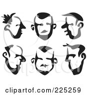 Royalty Free RF Clipart Illustration Of A Digital Collage Of Black And White Thick Line Drawings Of Male Faces