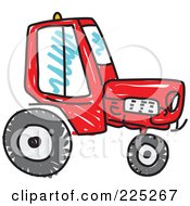 Poster, Art Print Of Tall Red Sketched Tractor