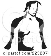 Royalty Free RF Clipart Illustration Of A Black And White Thick Line Drawing Of A Shirtless Man