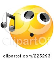 Poster, Art Print Of Yellow Smiley Face Whistling With A Black Music Note