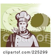 Poster, Art Print Of Chef Standing Against Green Farm Land