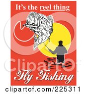 Poster, Art Print Of Its The Reel Thing Fly Fishing Text Around A Fly Fisherman On Red