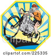 Poster, Art Print Of Bicyclist Riding A V8 Engine Bike Over An Octogan Of Rays