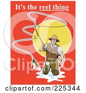 Poster, Art Print Of Its The Reel Thing Text Over A Fly Fisherman On Red