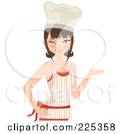 Poster, Art Print Of Pretty Brunette Chef Woman Winking And Presenting