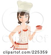 Poster, Art Print Of Pretty Brunette Chef Woman Holding A Casserole Dish