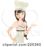 Royalty Free RF Clipart Illustration Of A Pretty Brunette Chef Woman Presenting In A Dress by Melisende Vector #COLLC225360-0068