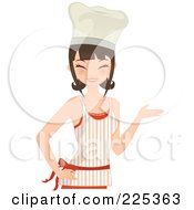 Poster, Art Print Of Pretty Brunette Chef Woman Smiling And Presenting