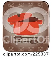 Royalty Free RF Clipart Illustration Of A Lid On A Red Pot With Spoons Over A Brown Square
