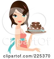 Poster, Art Print Of Pretty Brunette Woman Holding A Decorated Cake And Smiling