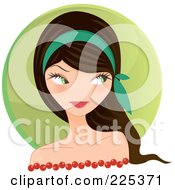 Royalty Free RF Clipart Illustration Of A Flirty Brunette Woman Looking Over Her Shoulder Over A Green Circle