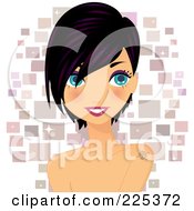 Poster, Art Print Of Pretty Black Haired Woman With A Tattoo On Her Shoulder Over Sparkly Squares