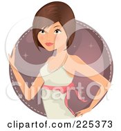 Royalty Free RF Clipart Illustration Of A Pretty Brunette Woman In A White Gown Over A Pink Circle