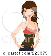 Poster, Art Print Of Beautiful Brunette Woman Wearing A Tank Top And Standing With Her Hands On Her Hips